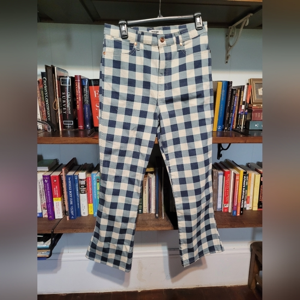 Wrangler Women’s Checkered Flare Jeans Wrock 672 High Rise Kick